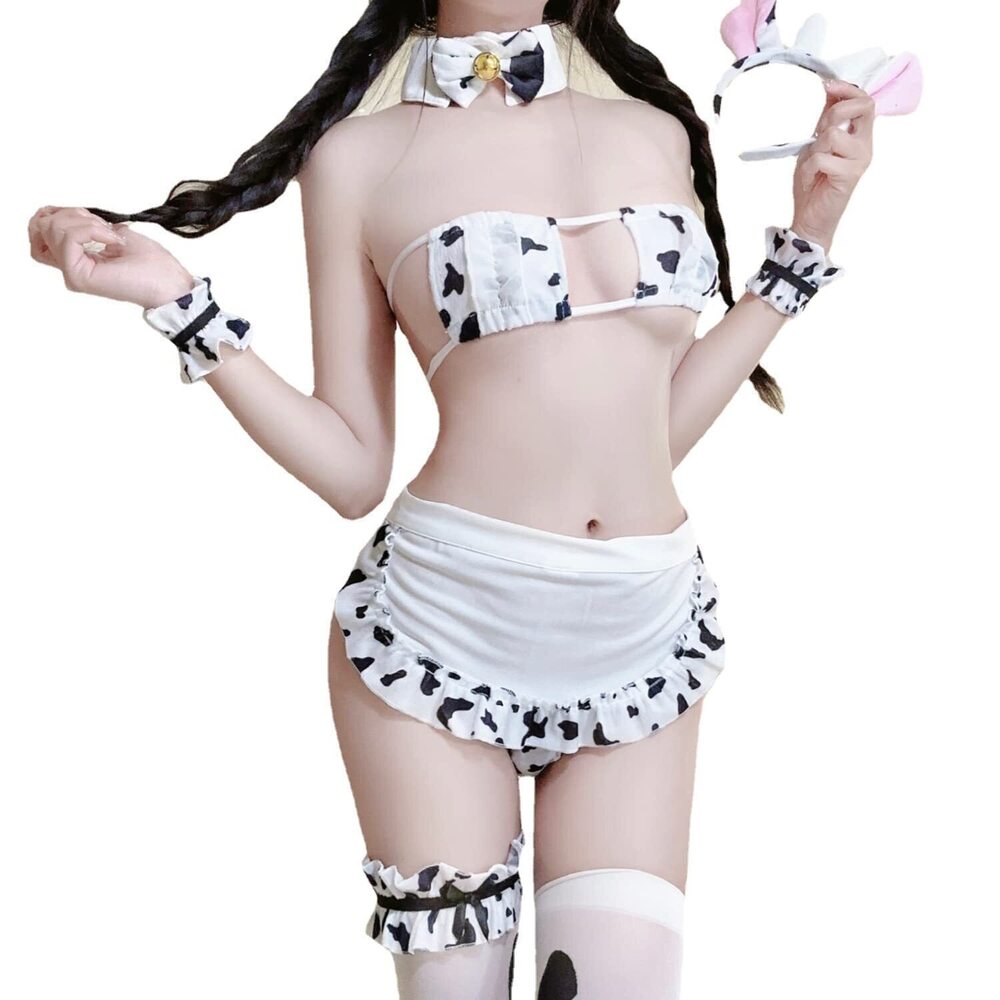 8872 Sexy Cow Cosplay Bikini Lolita Maid Outfit Kawaii Bra and Panty Set